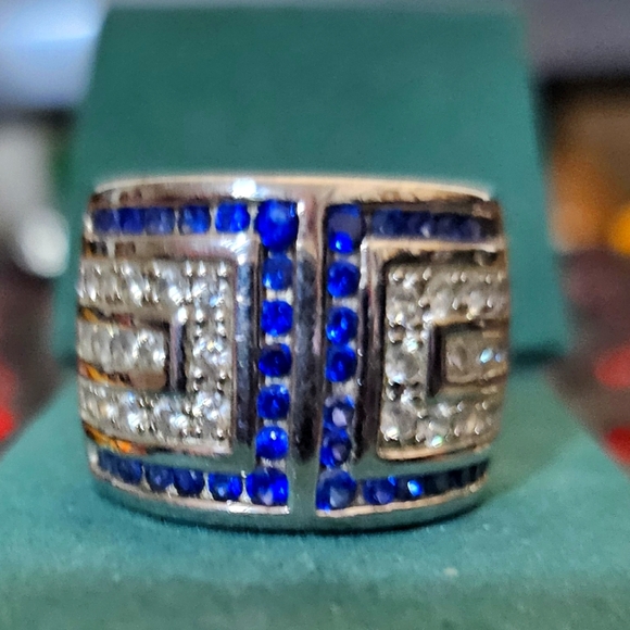 📣 Absolute CZ & Sapphires 925 Silver Wide Band Ring Size Fit 7 - 7 5 😍 - Picture 4 of 5